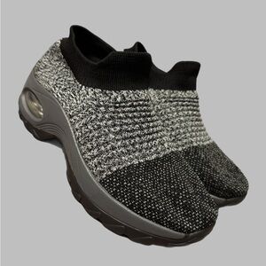 Women's Black and Gray Knit Slip-On Sneakers